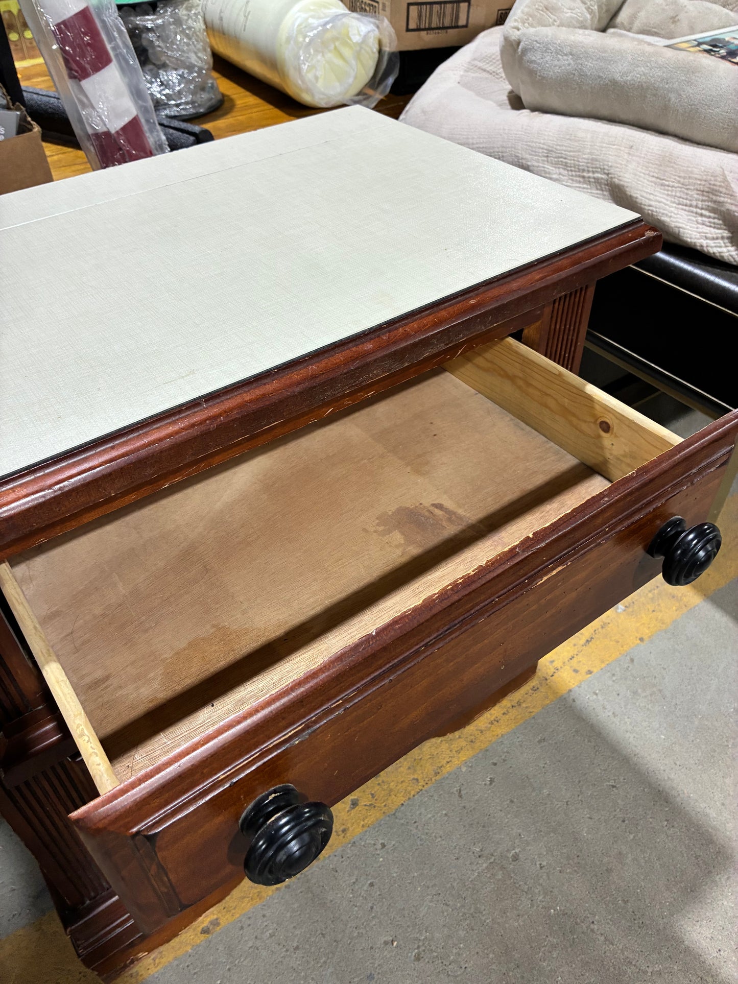 Cherry Wood 2-Drawer Nightstand with Laminate Top