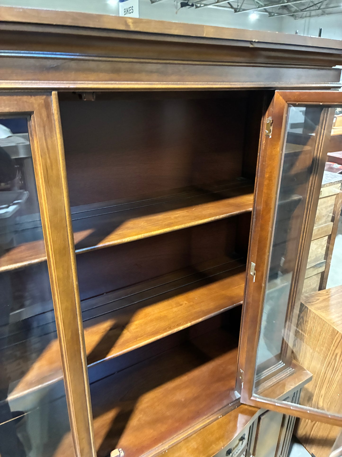 Traditional Lighted China Cabinet with Curved Front Drawers