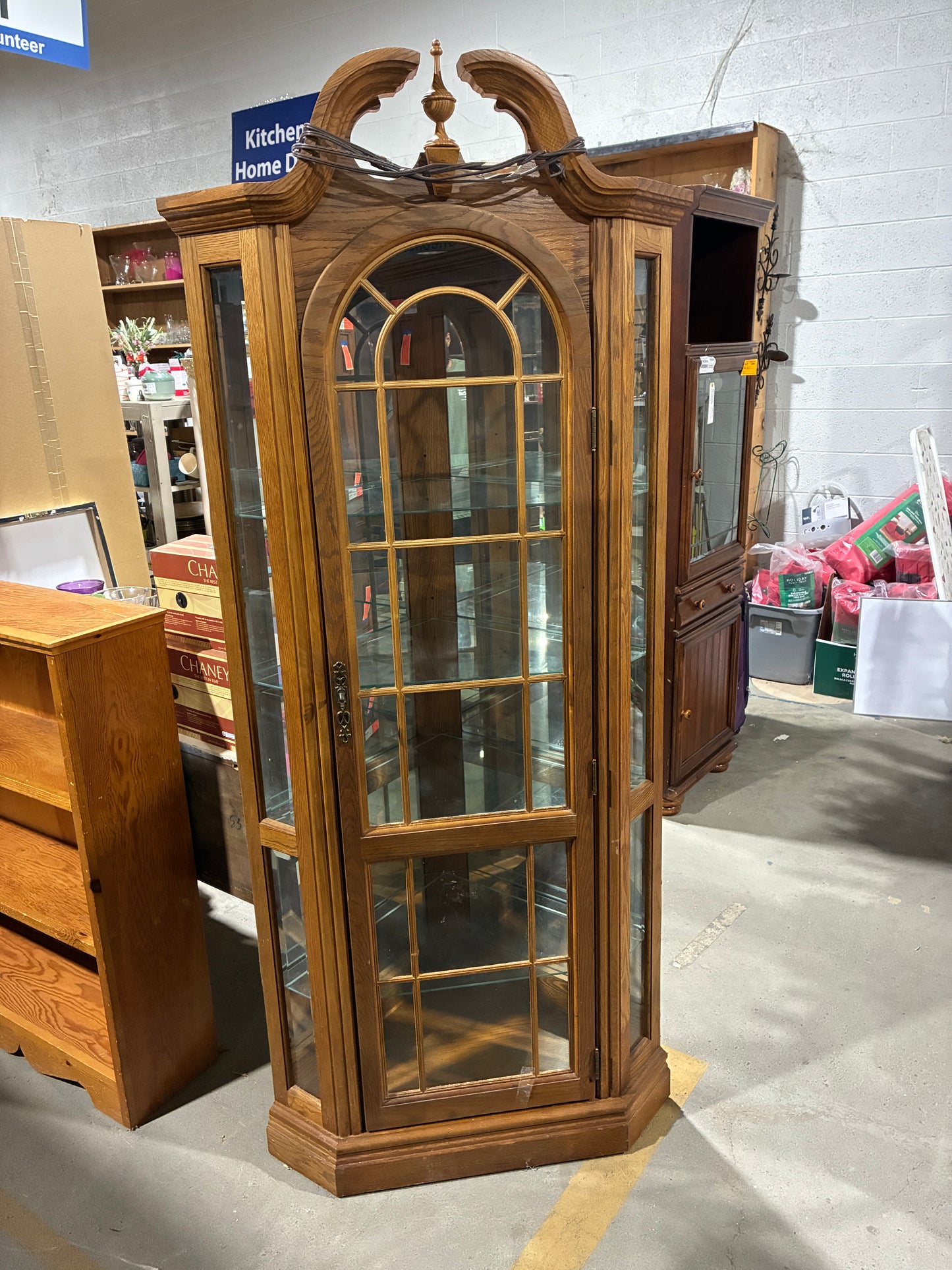 Lighted Oak Curio Display Cabinet