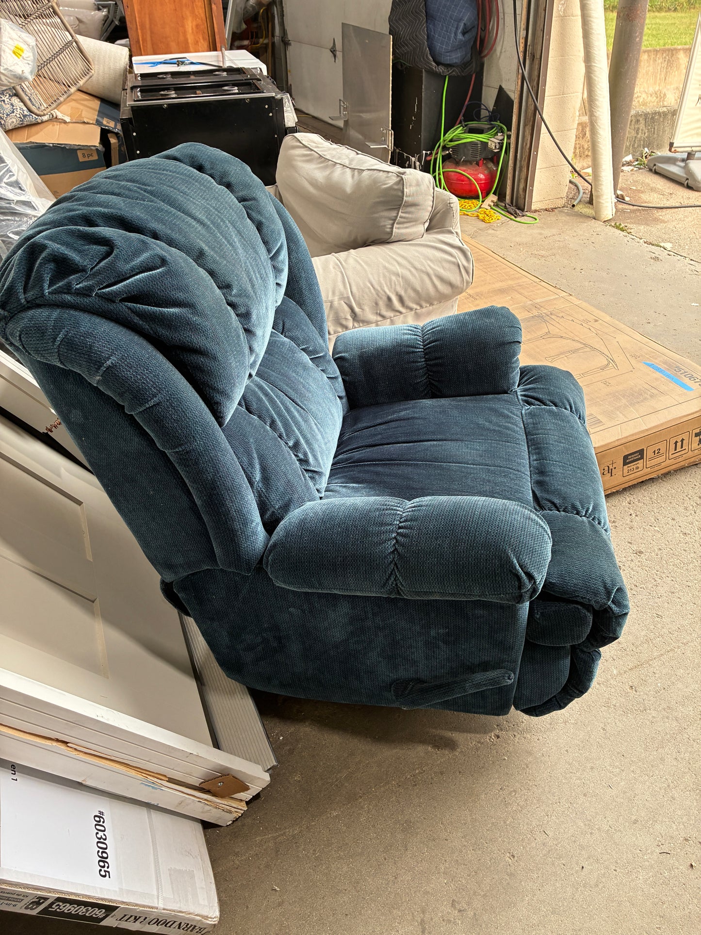 Blue Plush Reclining Armchair