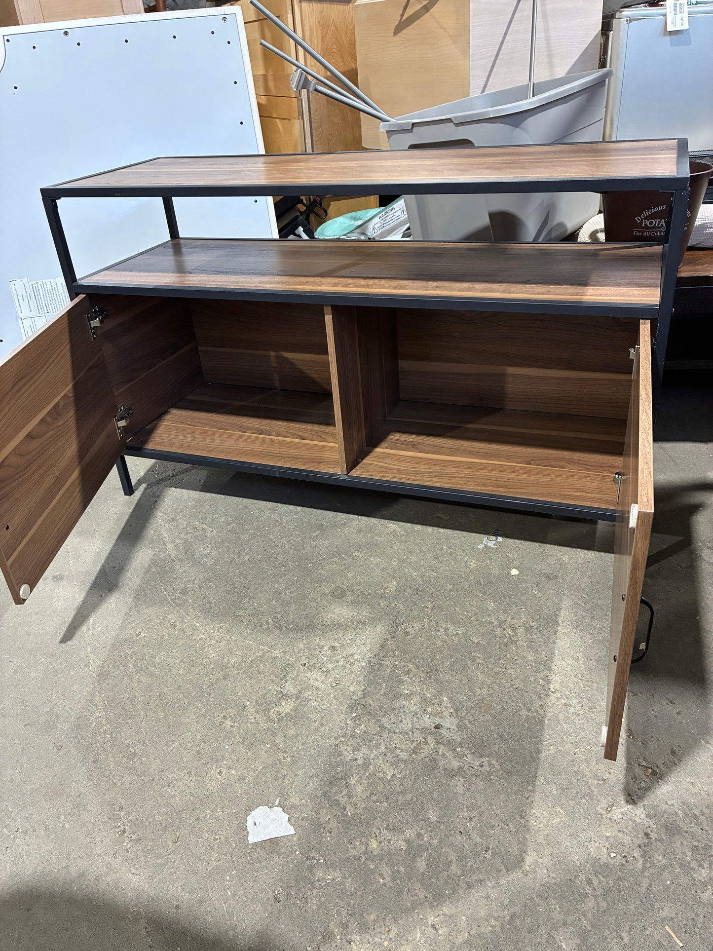 Modern Walnut & Black Media Console Cabinet