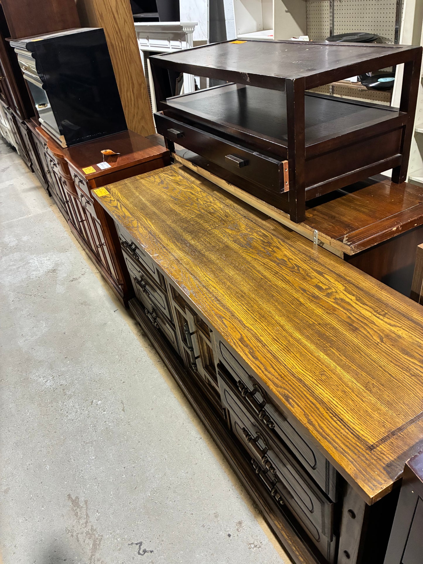 Rustic Oak Storage Credenza with Hidden Drawer Cabinet