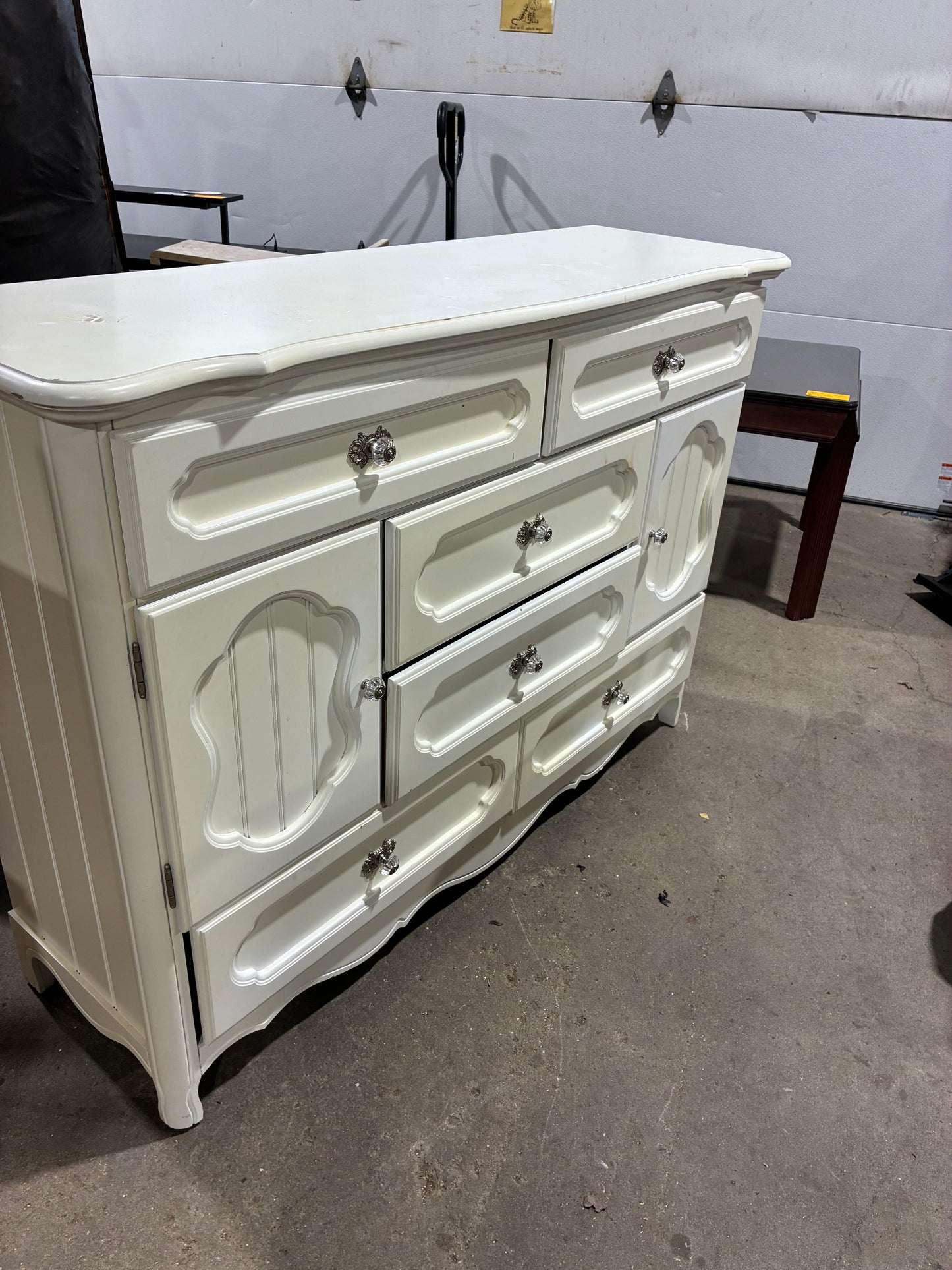 White Vintage Double Dresser with Matching Mirror
