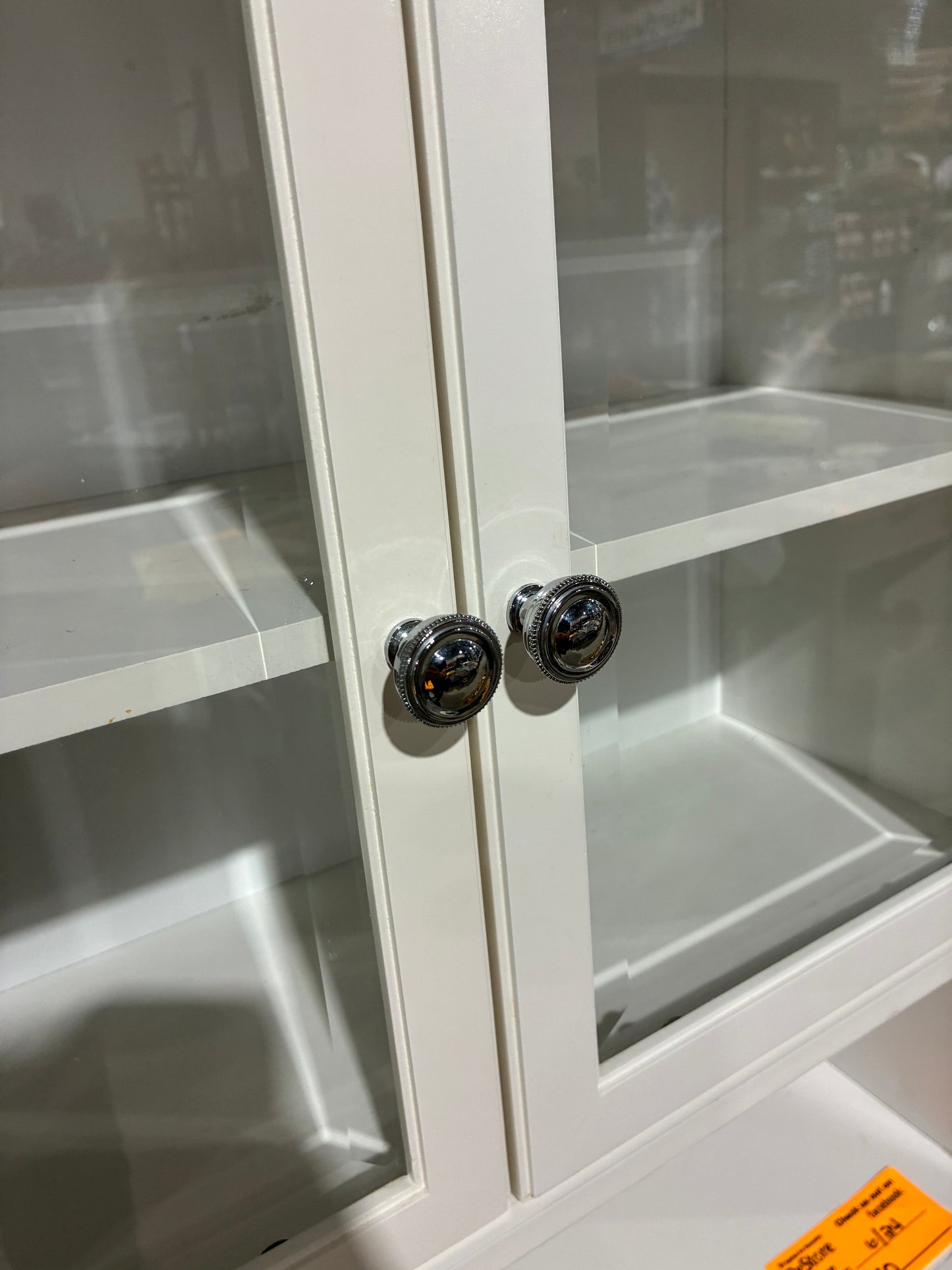 White Glass-Door Storage Cabinet with Open Shelf