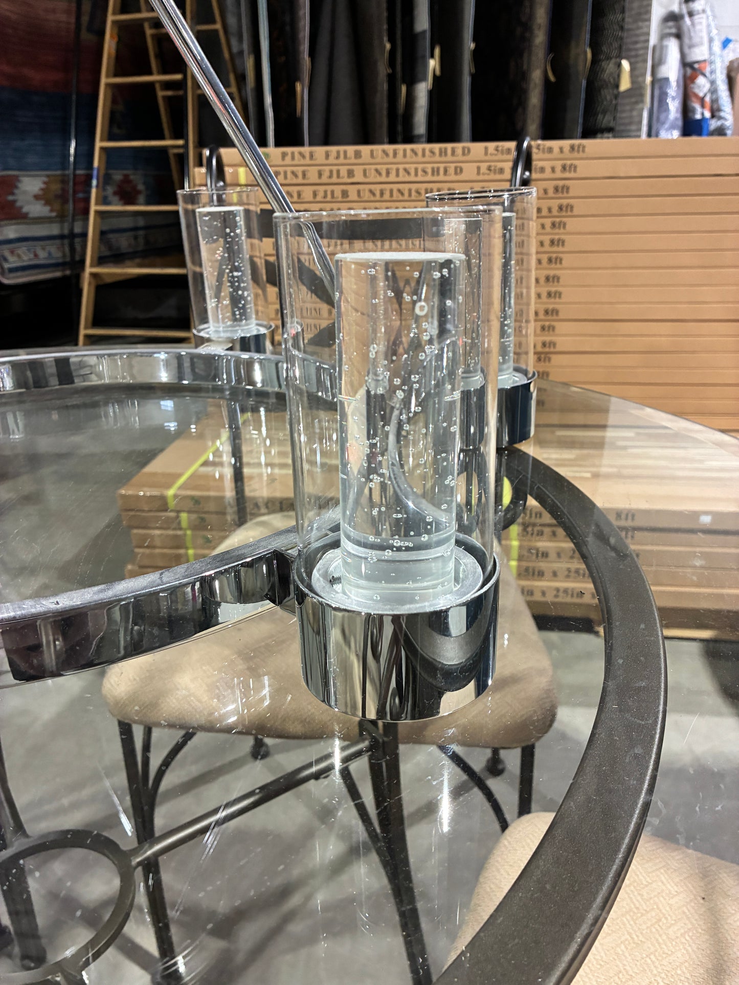 Heavy Modern Chrome 6 Light Chandelier with Glass Shades