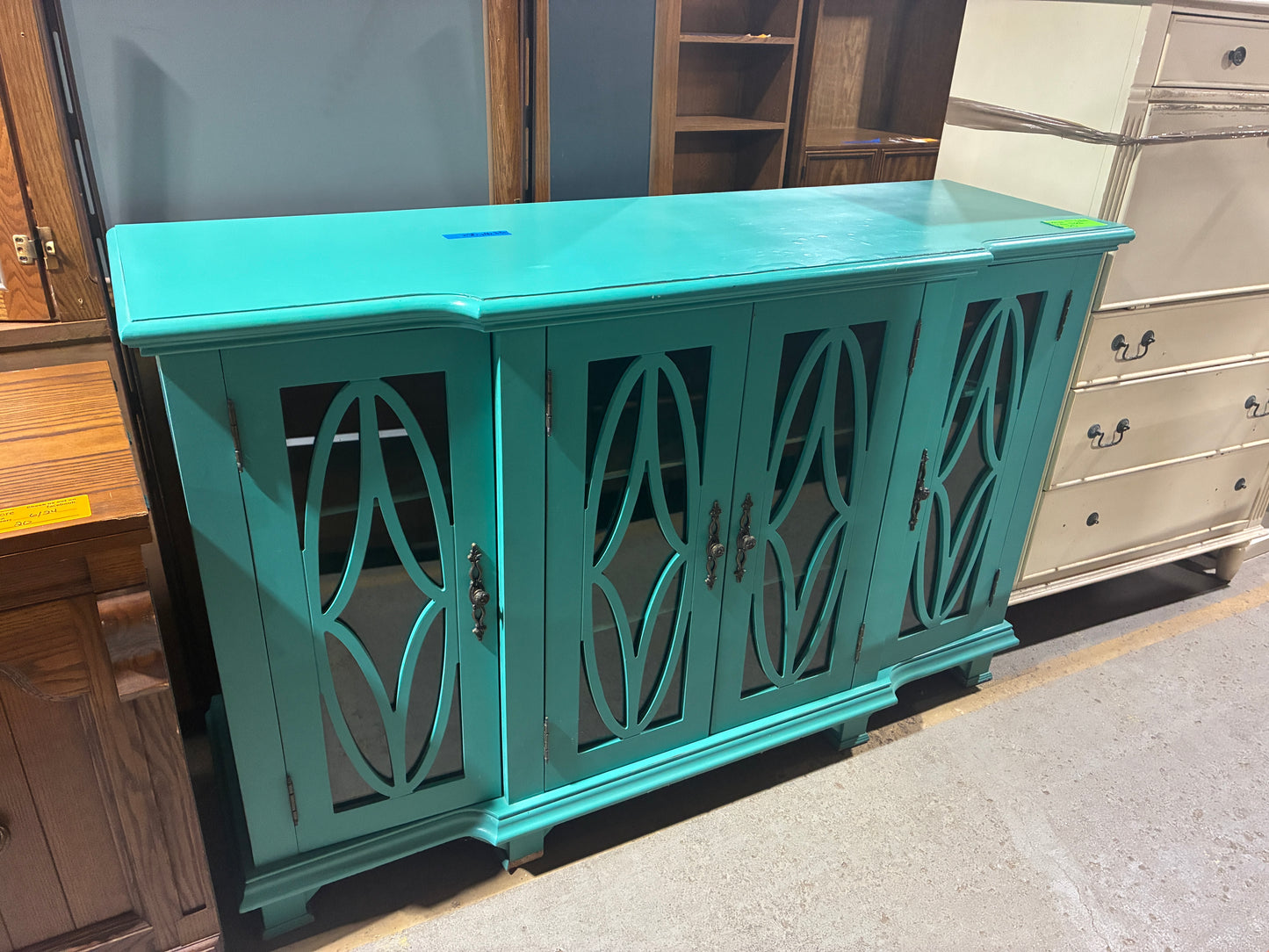 Turquoise Glass Door Buffet Cabinet