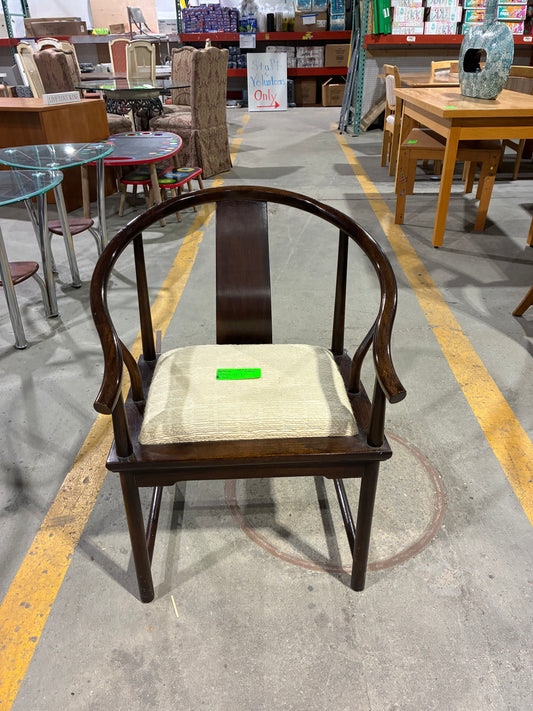 Dark Wood Curved Arm Accent Chair with Cream Upholstered Seat