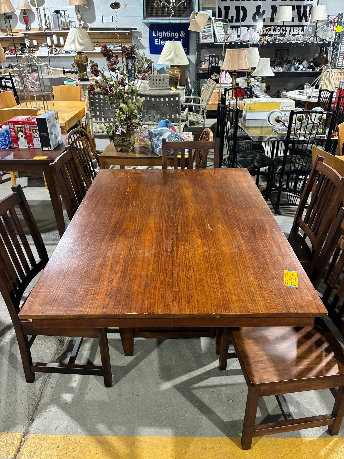 Dark Walnut Dining Table Set with 6 Chairs and Leaf Extension