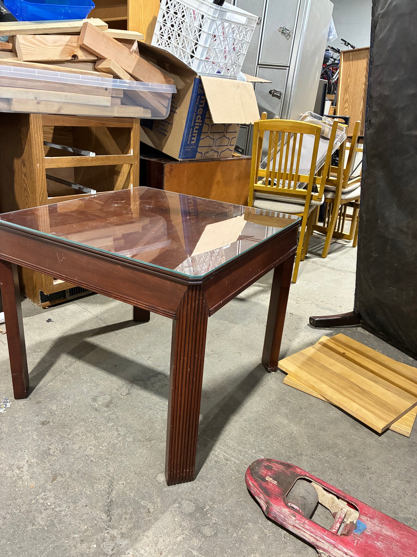 Dark Cherry Wood End Table with Glass Top #1