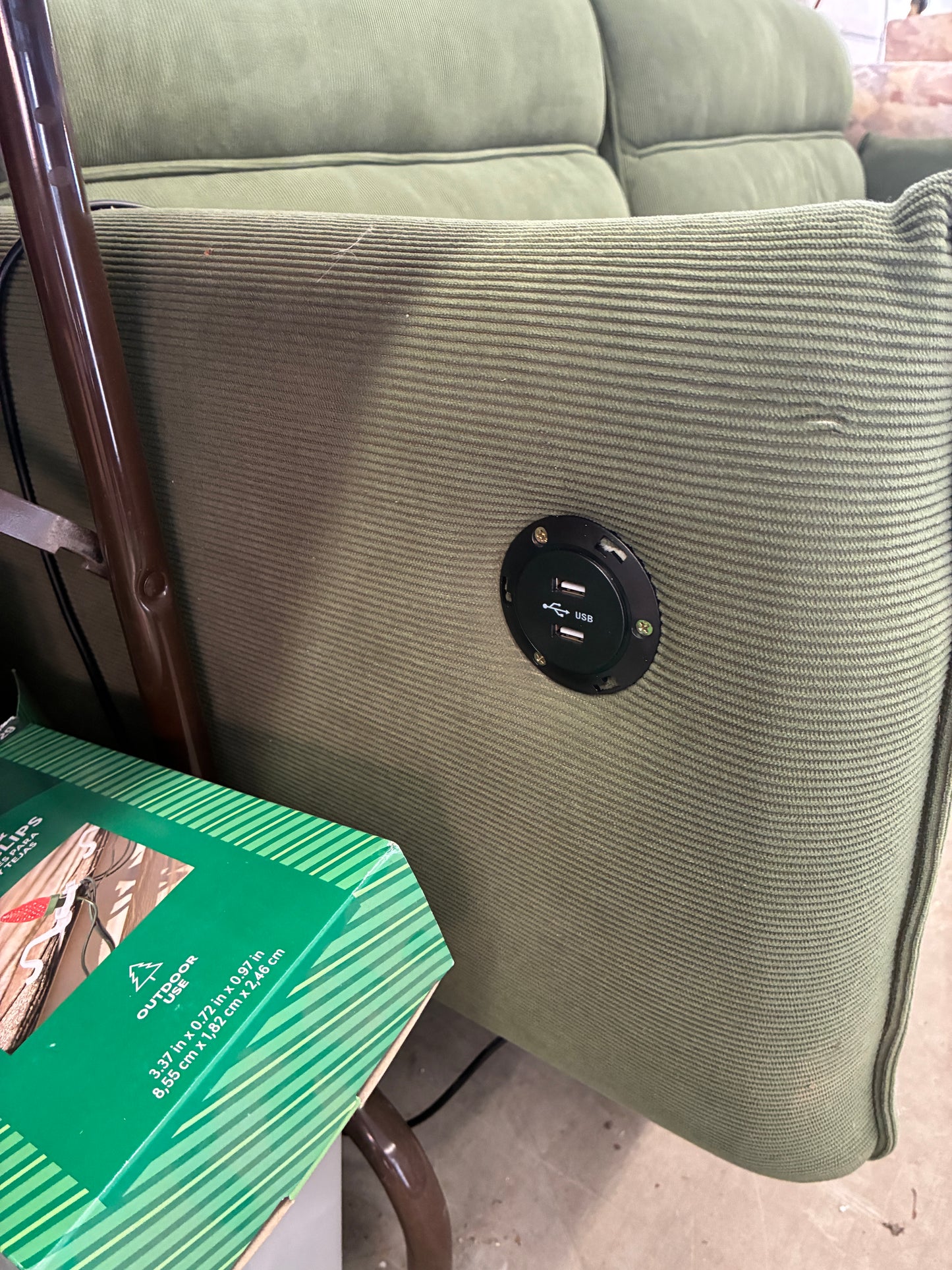 Green Upholstered Sofa with USB Charging Ports