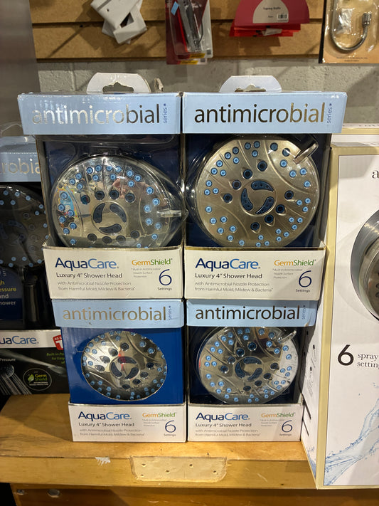 AquaCare Antimicrobial Luxury 4” Shower Head – 6 Settings
