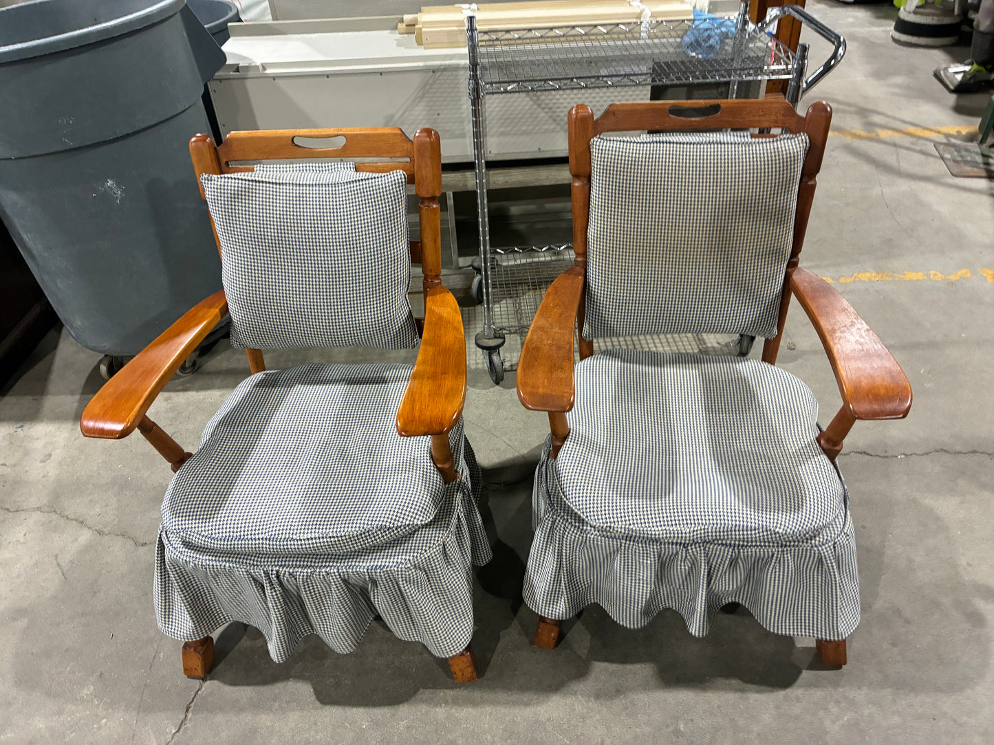 Vintage Wooden Armchairs with Cushions