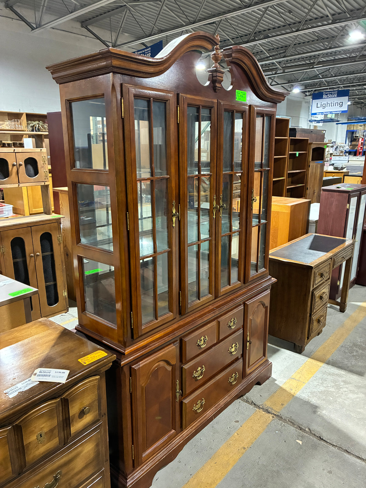 Traditional Cherry Wood China Cabinet & Display Hutch