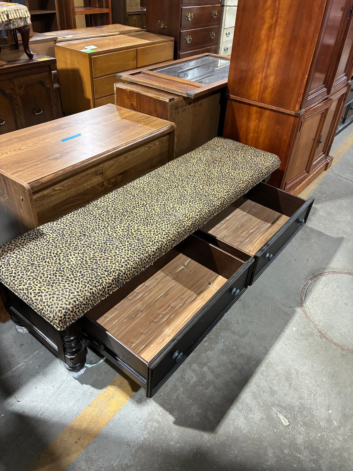 Leopard Print Upholstered Storage Bench