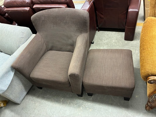 Brown Upholstered Accent Chair with Matching Ottoman