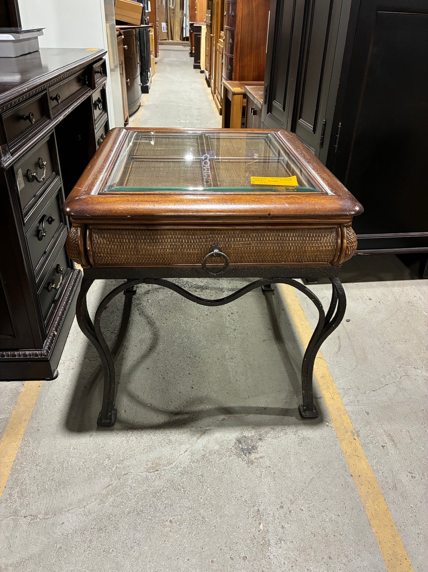 Tropical Rattan & Glass Top Accent Table with Storage Drawer #2
