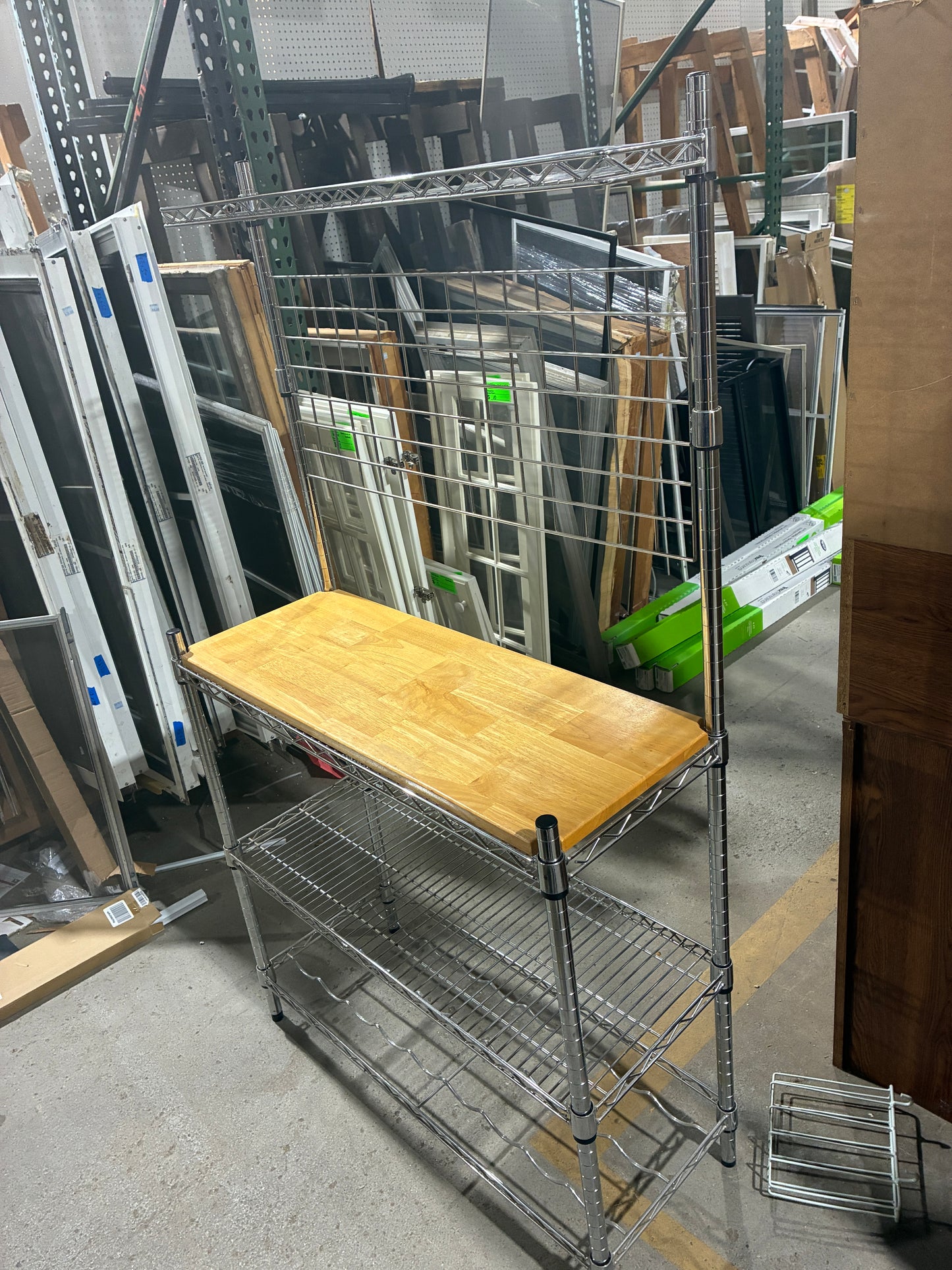 Chrome Baker's Rack with Butcher Block Work Surface