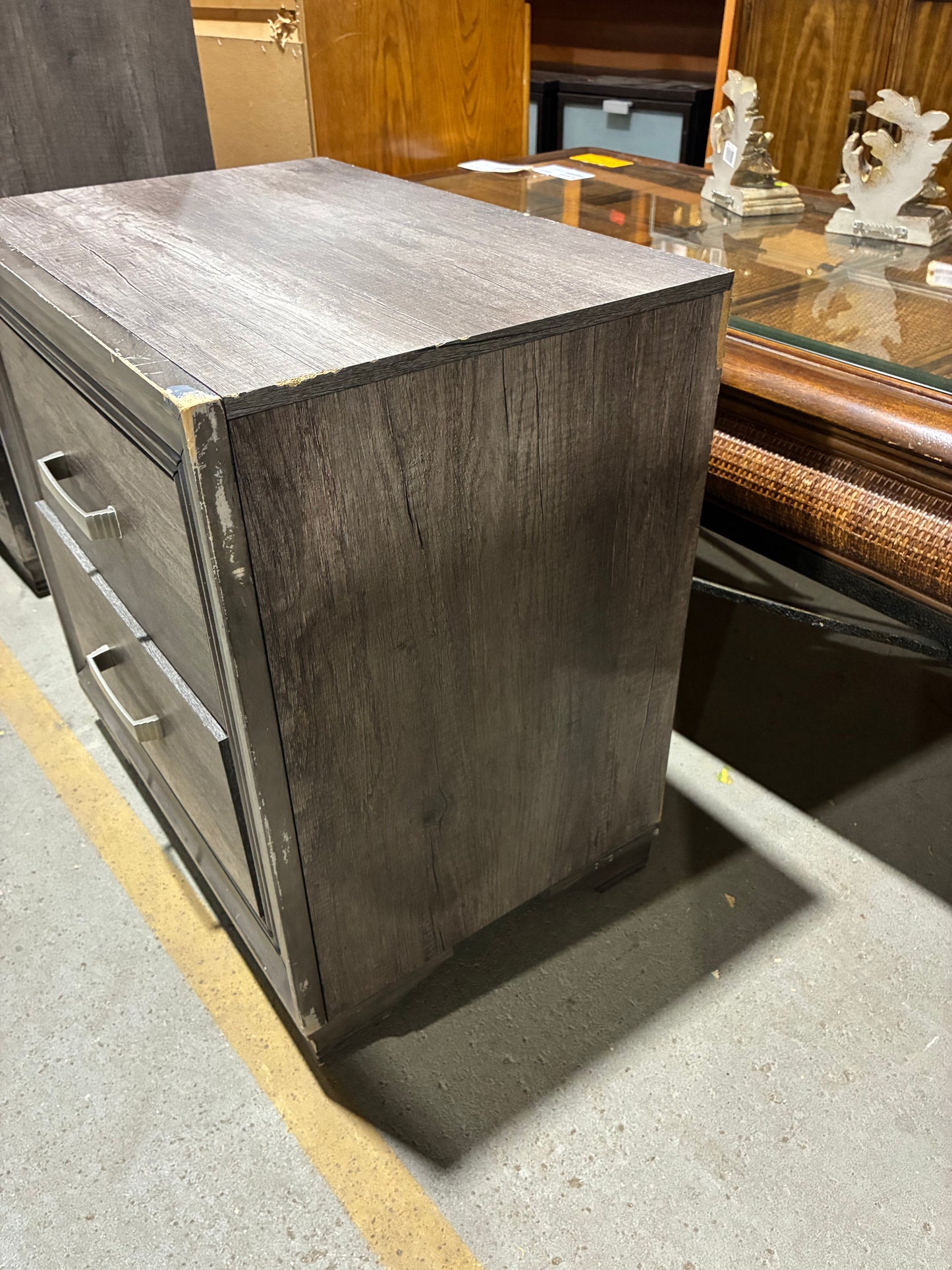 Modern Gray Two-Drawer Nightstand #1