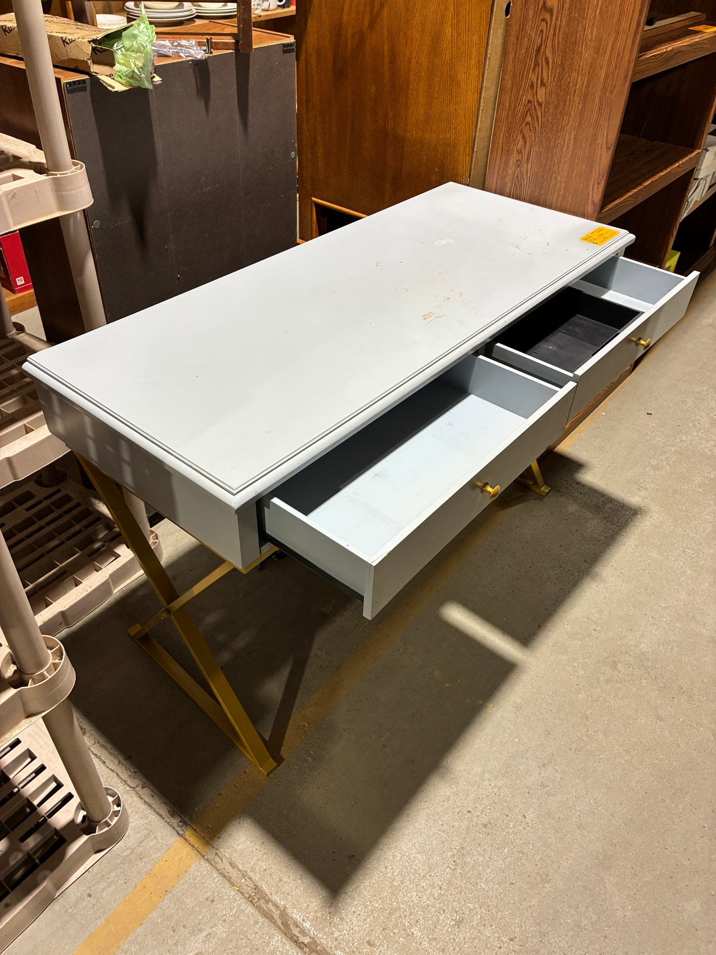 Modern Light Blue Console Table with Gold Legs