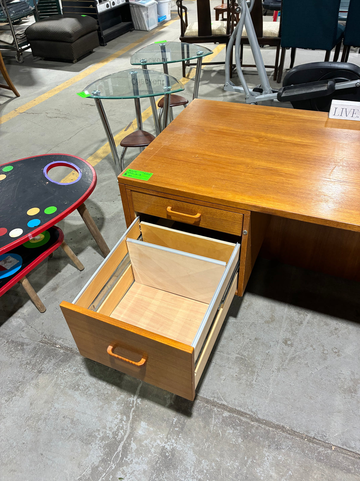 Vintage Wood Office Desk with Two Drawers and File Storage