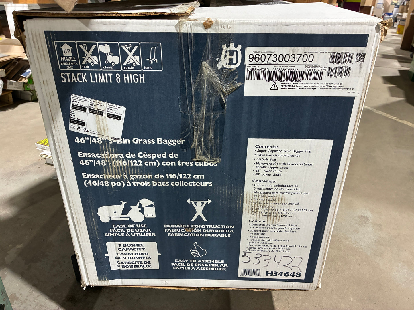 Husqvarna 46"/48" 3-Bin Grass Bagger (Model H34648)