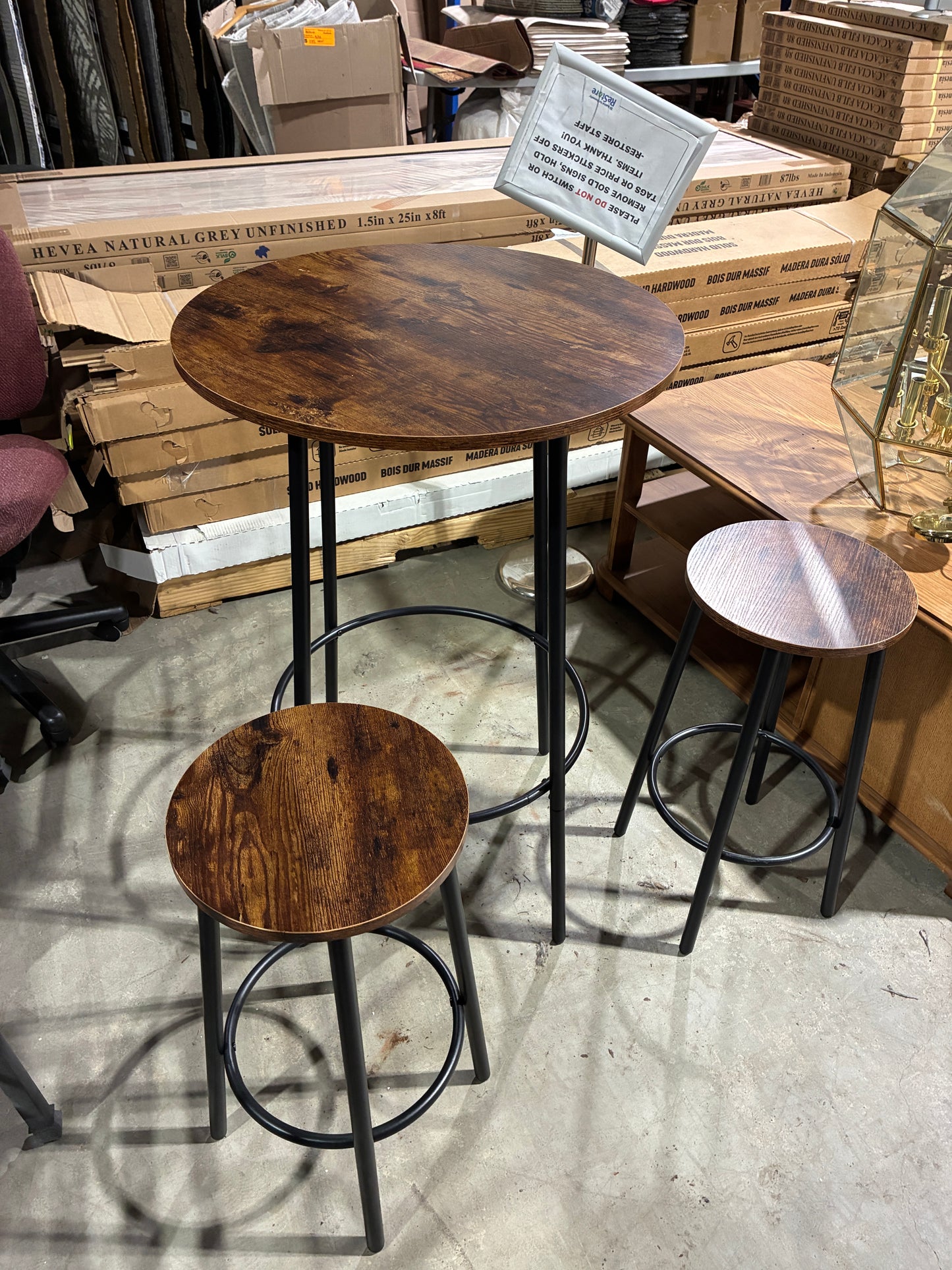 Rustic Pub Table Set with 2 Stools