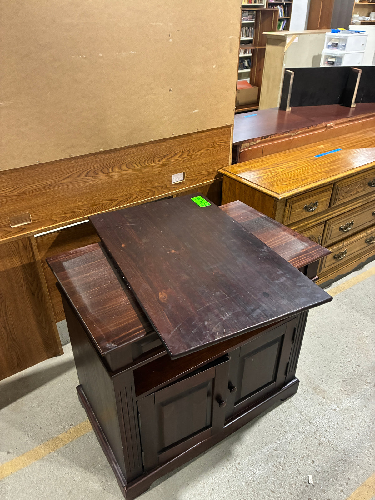 Dark Wood Swivel-Top TV Stand & Media Cabinet