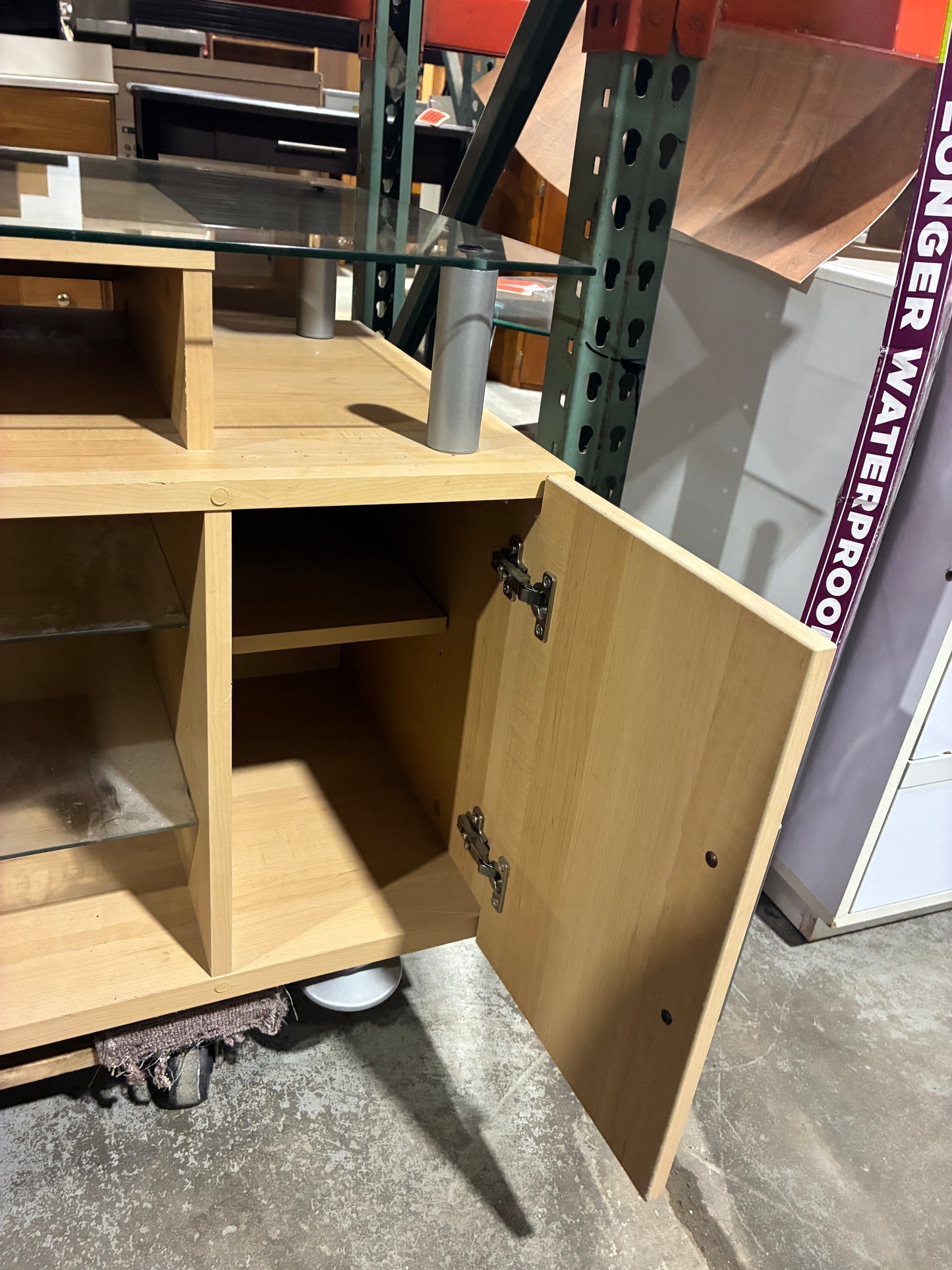 Modern TV Stand with Glass Shelving and Storage