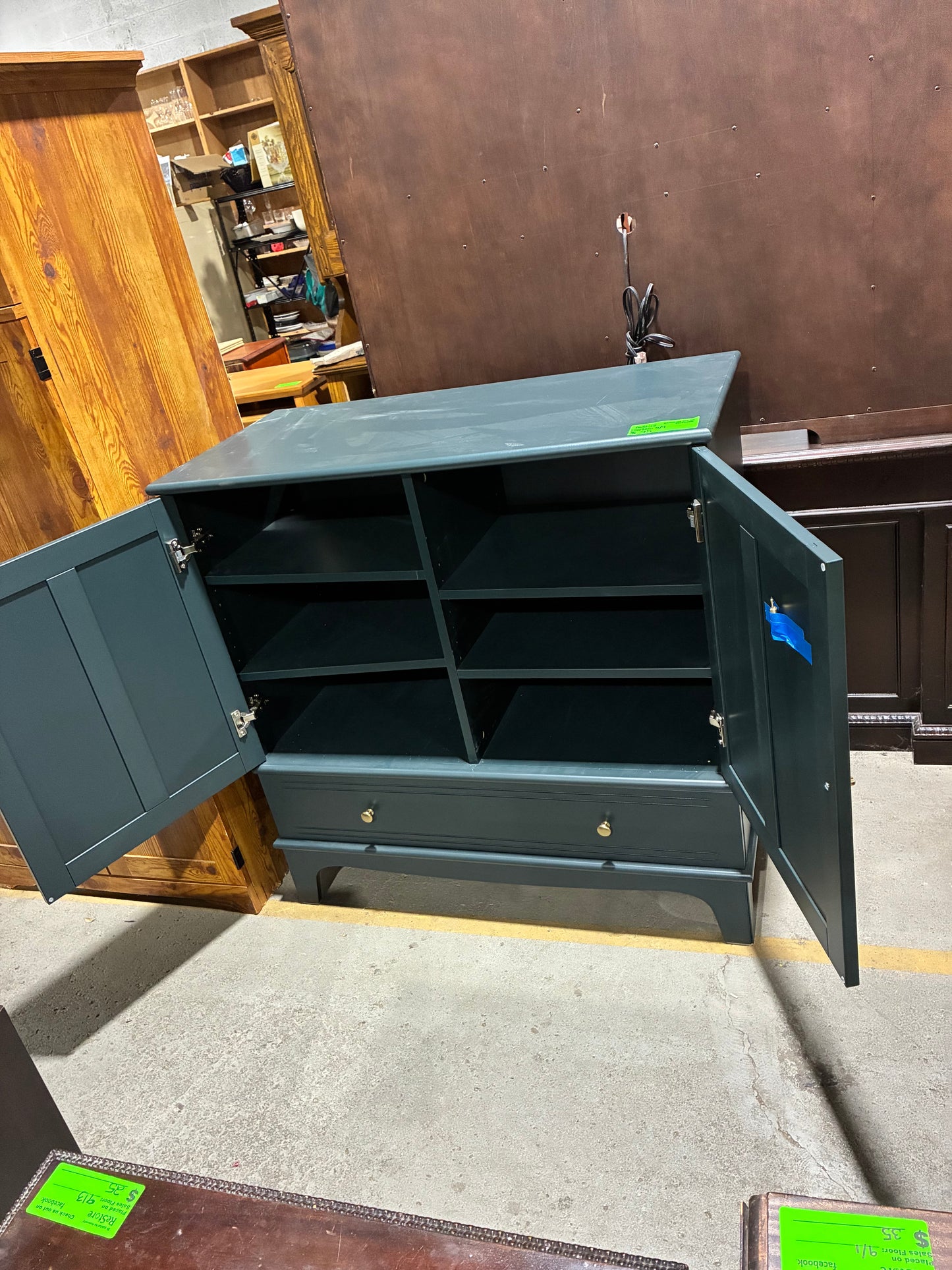 Dark Green Storage Cabinet with Drawer