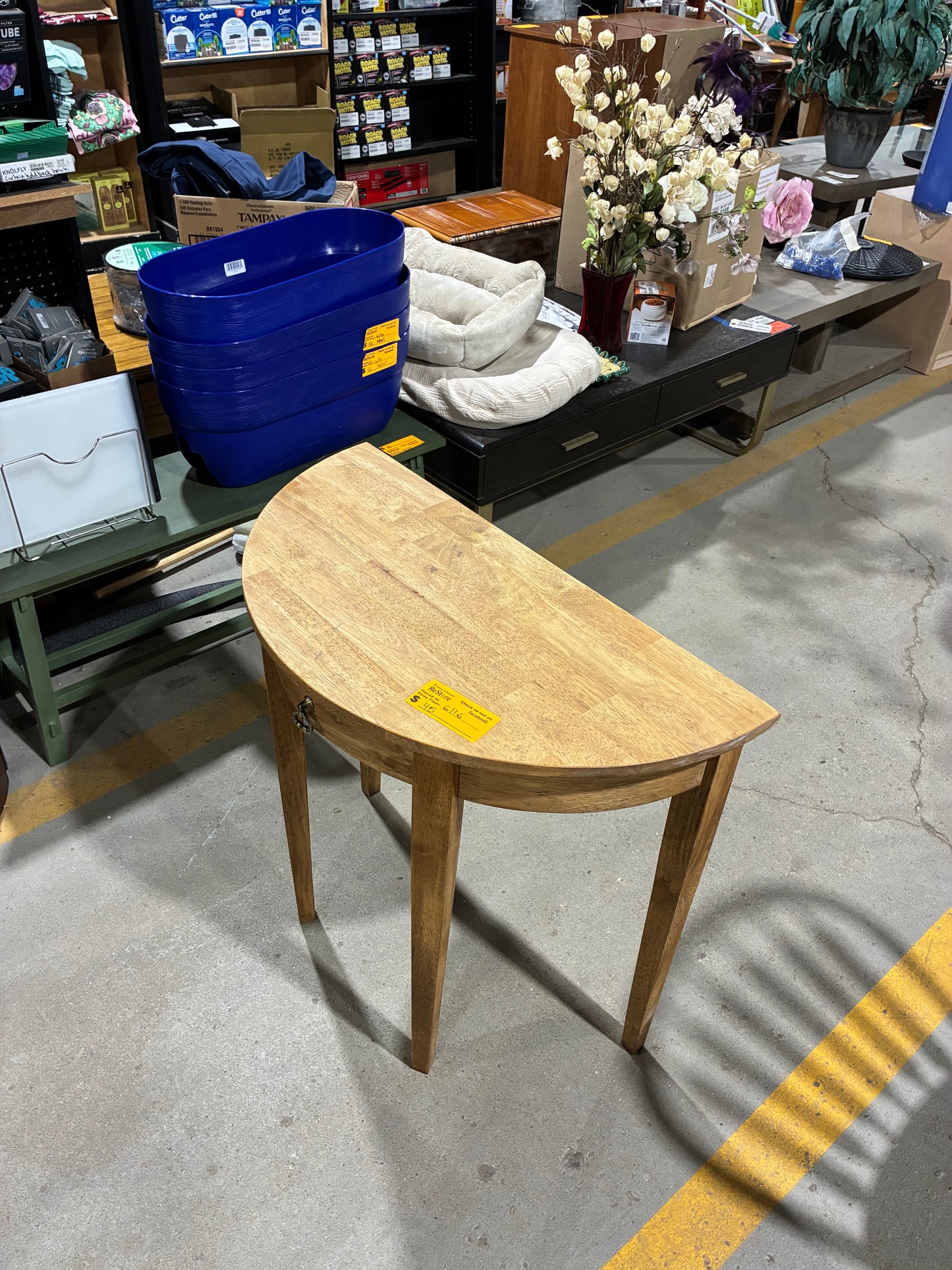 Light Oak Half-Moon Accent Table with Drawer