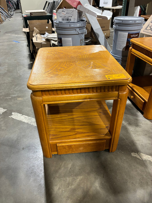 Oak End Table with Storage Drawer #1