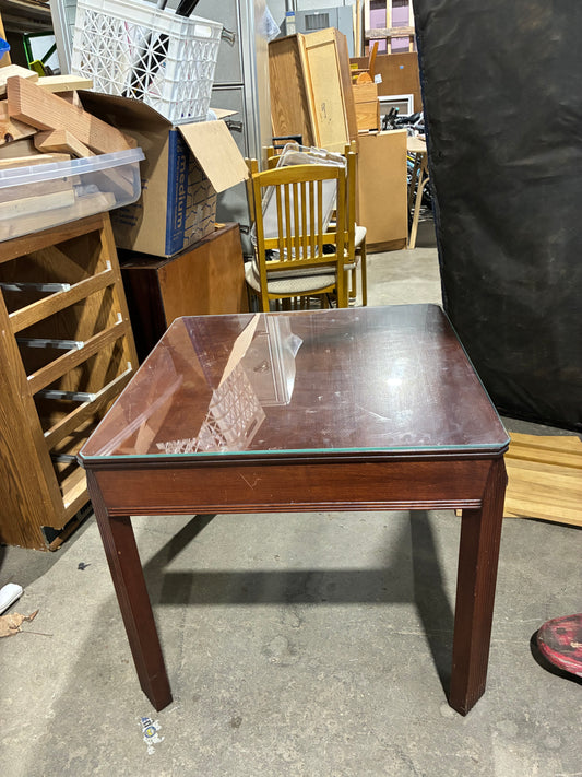Dark Cherry Wood End Table with Glass Top #1