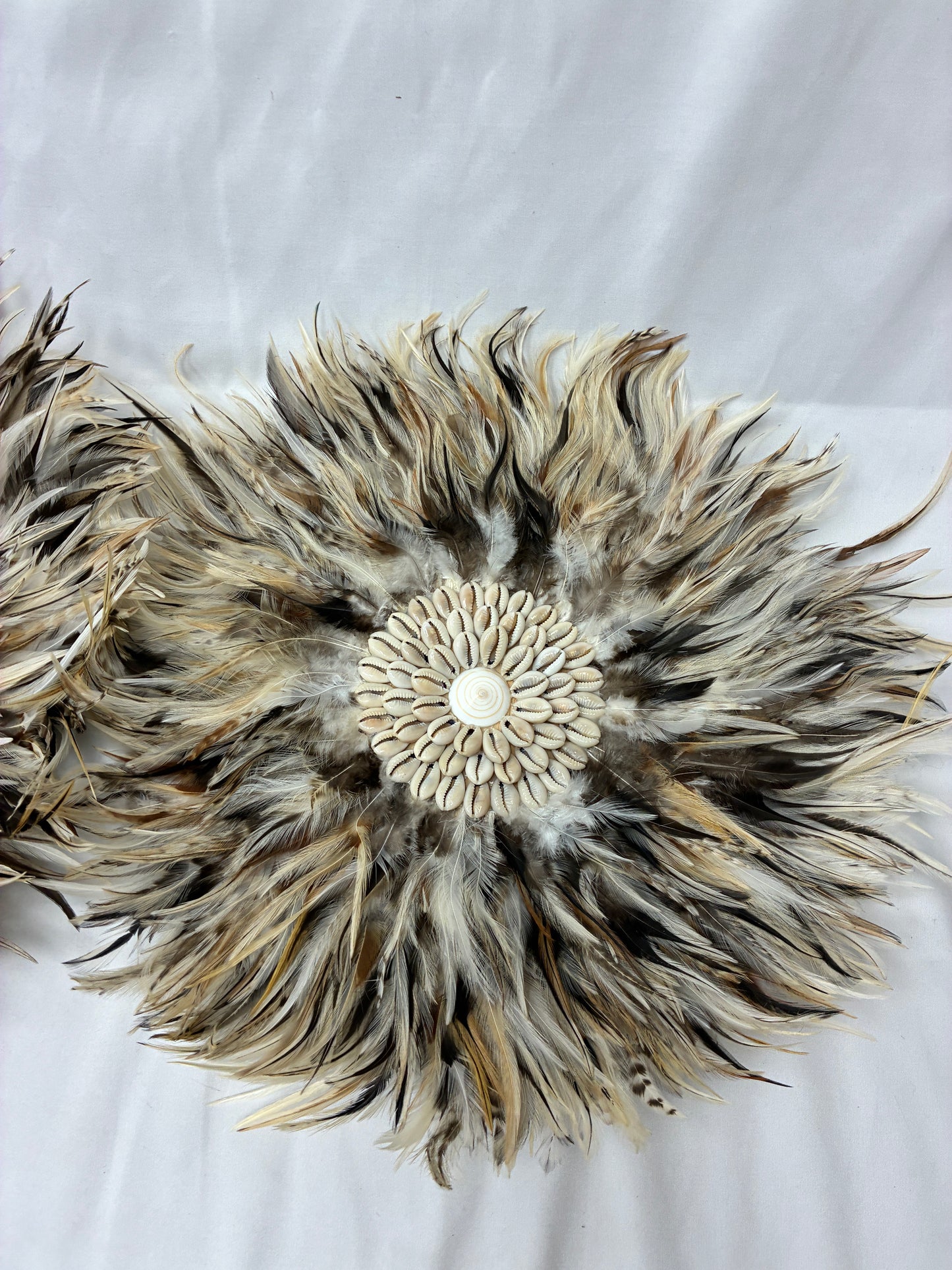 Decorative Feather Wall Art Discs with Shell Center