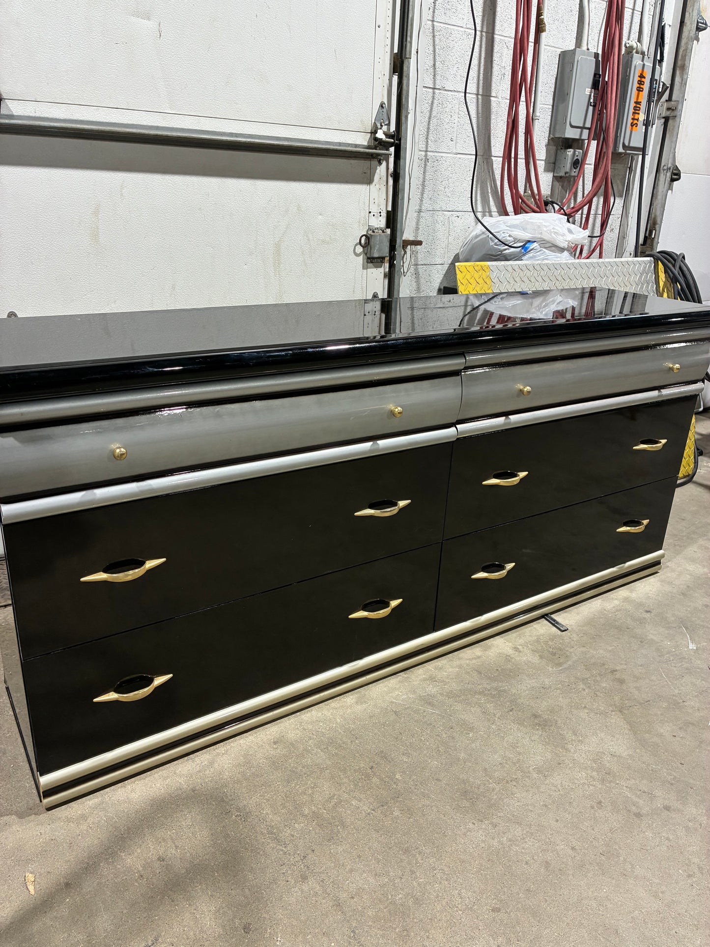 Vintage Art Deco Style Black & Silver Dresser