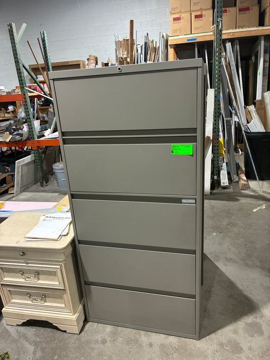 Tall Gray 5-Drawer Lateral Filing Cabinet