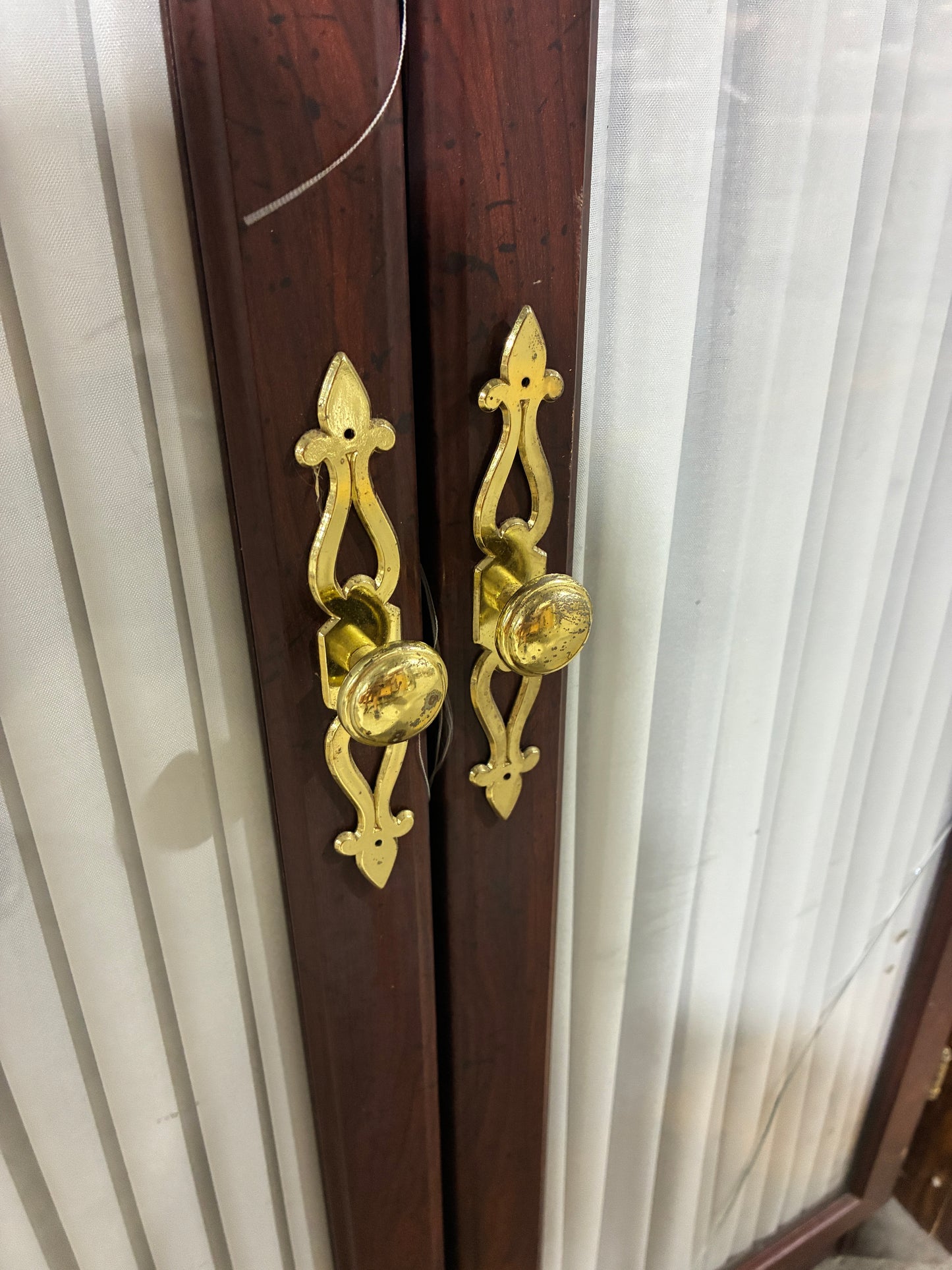 Traditional Wood Storage Cabinet with Fabric Panel Doors
