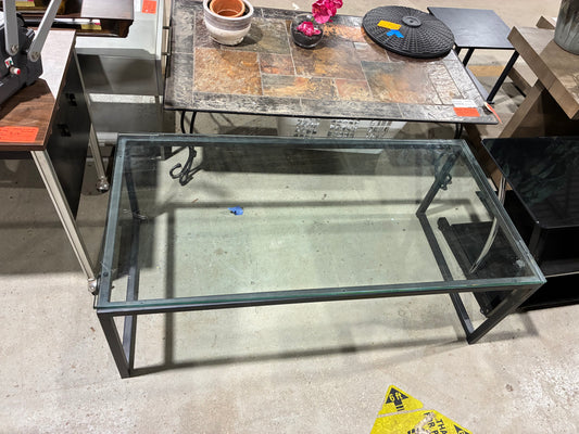 Modern Black Metal & Glass Coffee Table