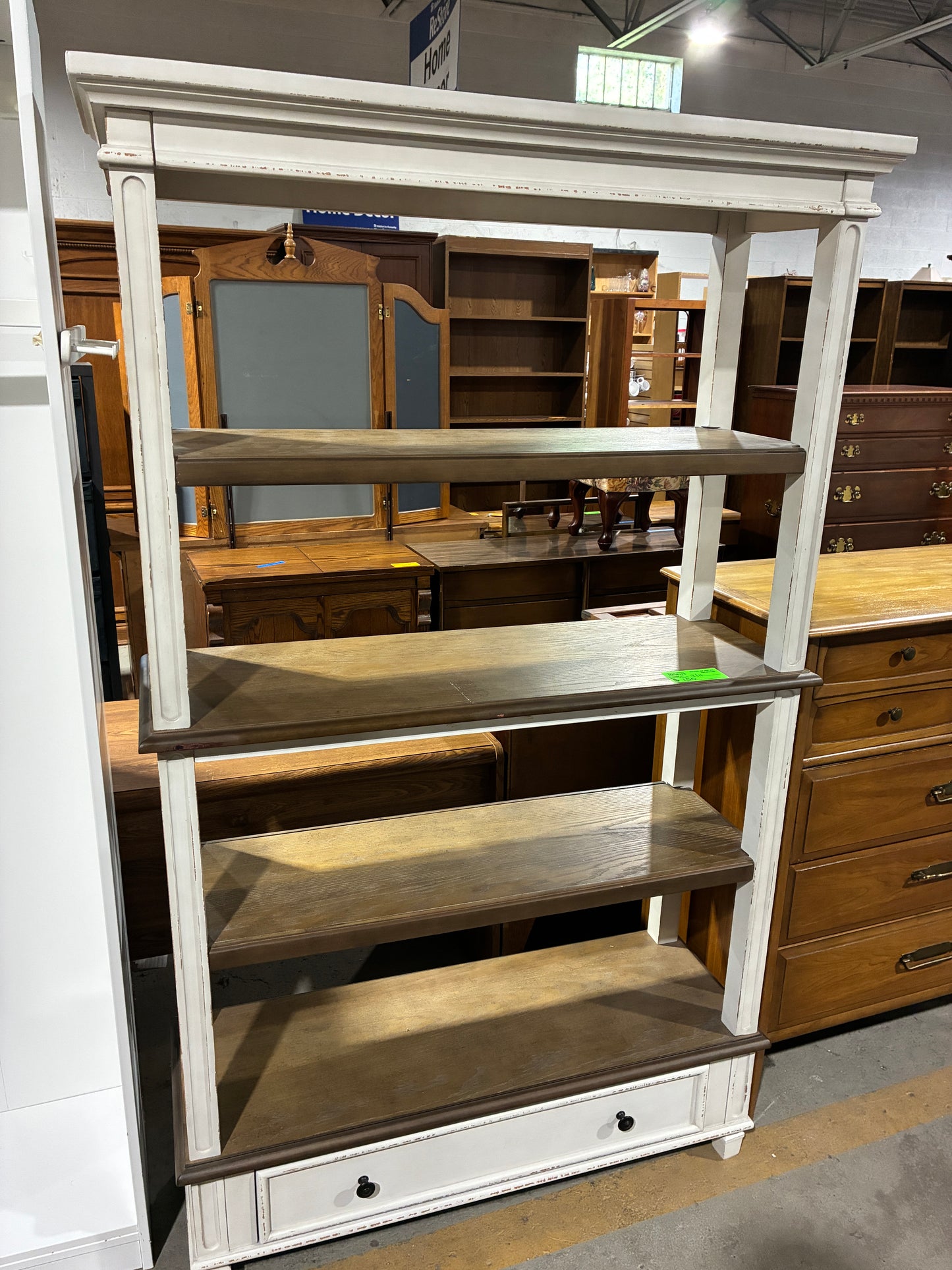 Two-Tone Farmhouse Display Bookshelf with Storage Drawer