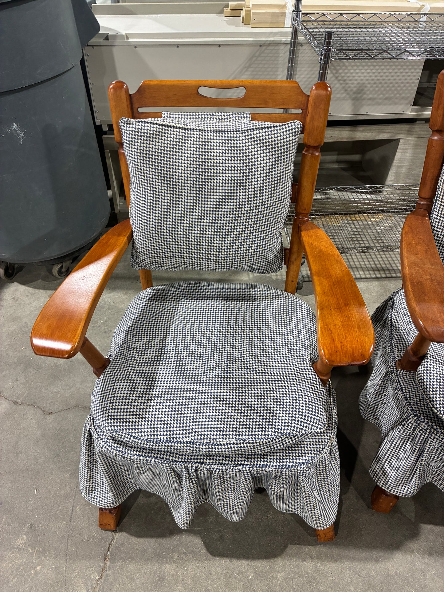 Vintage Wooden Armchairs with Cushions