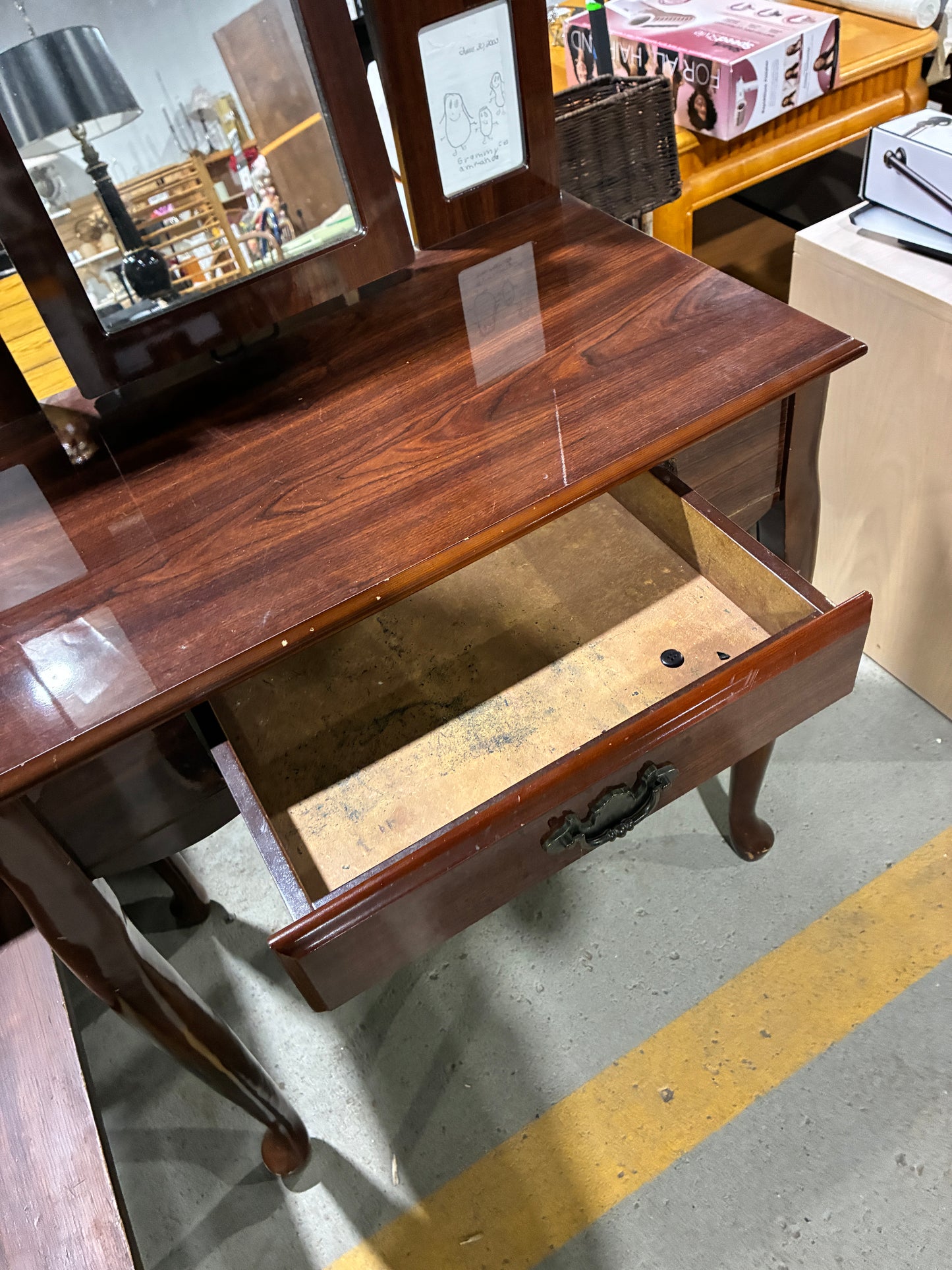 Cherry Finish Vanity Table with Swivel Mirror