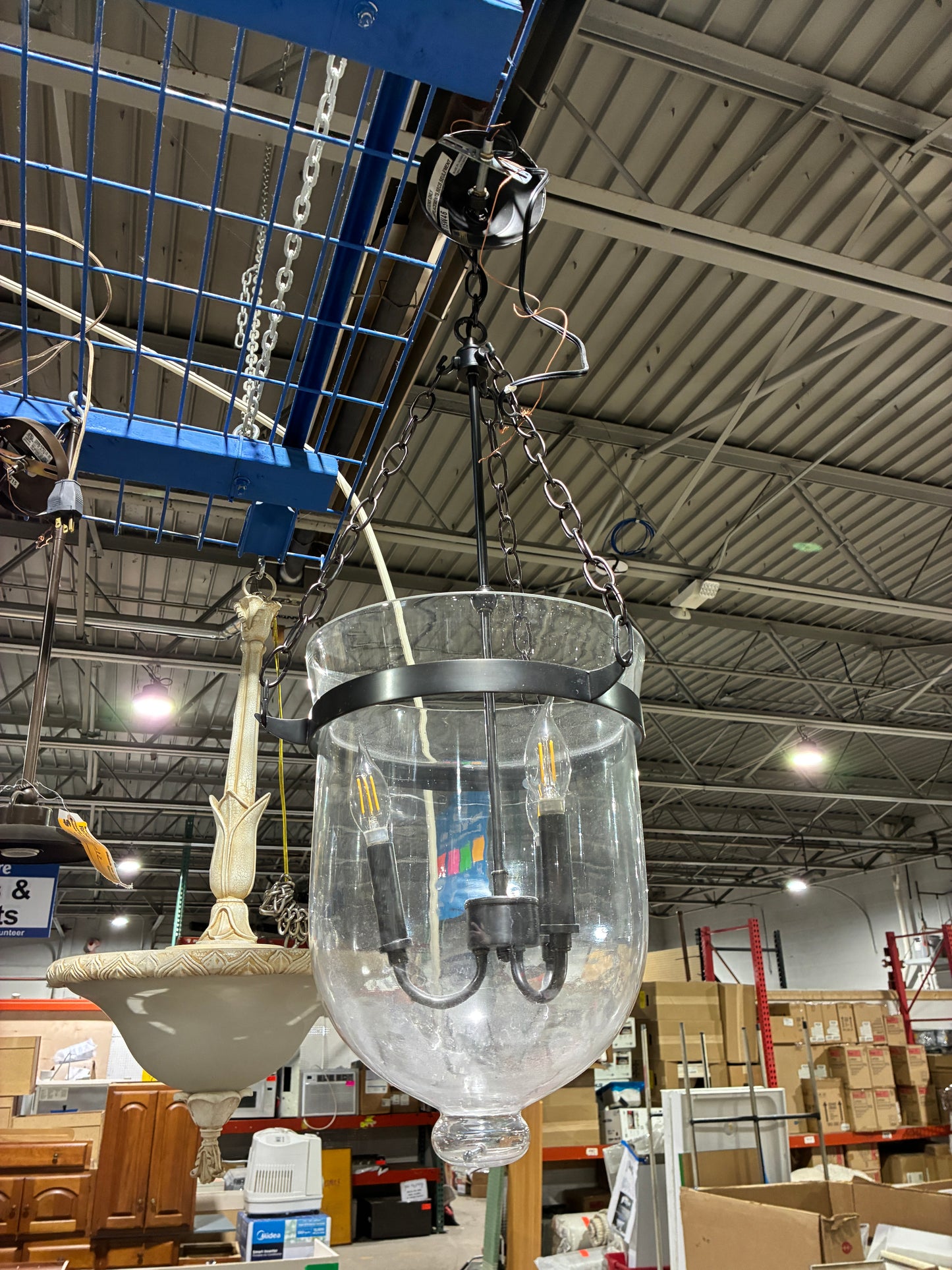 Clear Glass Lantern Pendant Light with Black Metal Frame