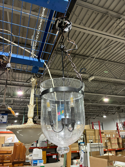 Clear Glass Lantern Pendant Light with Black Metal Frame