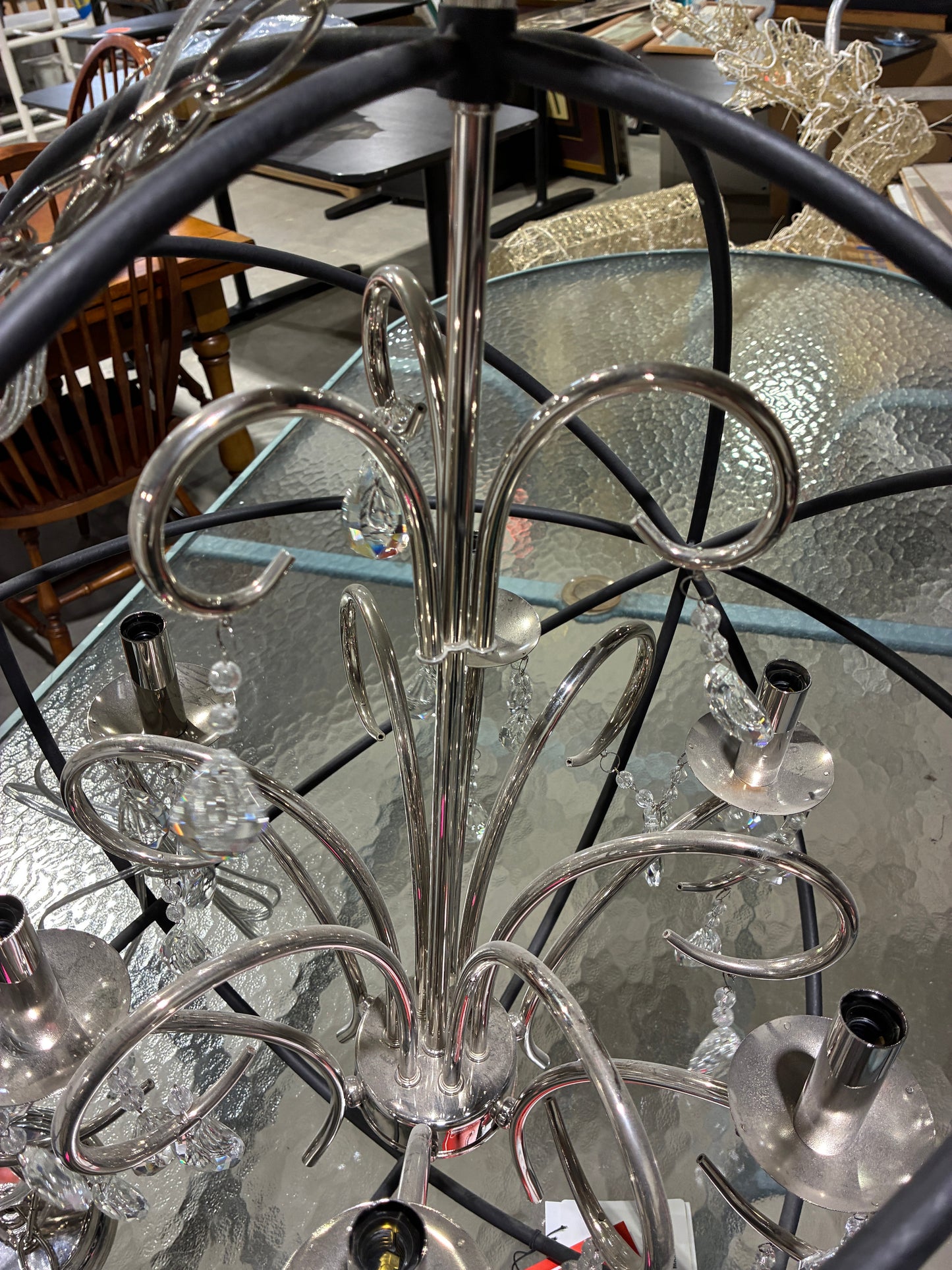 Anthracite and Polished Nickel Crystal Orb Chandelier (24” Diameter)