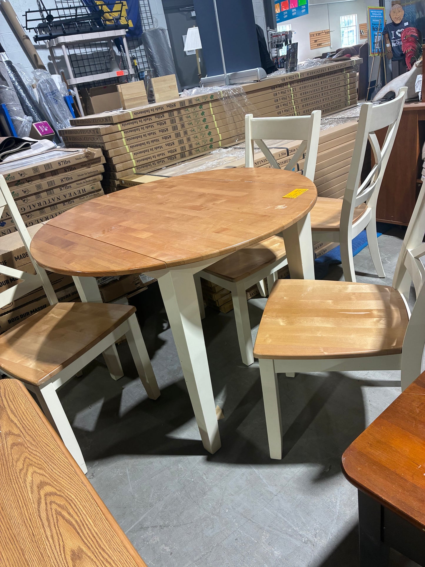Five-Piece Dining Set with 4 Chairs and Drop-Leaf Table