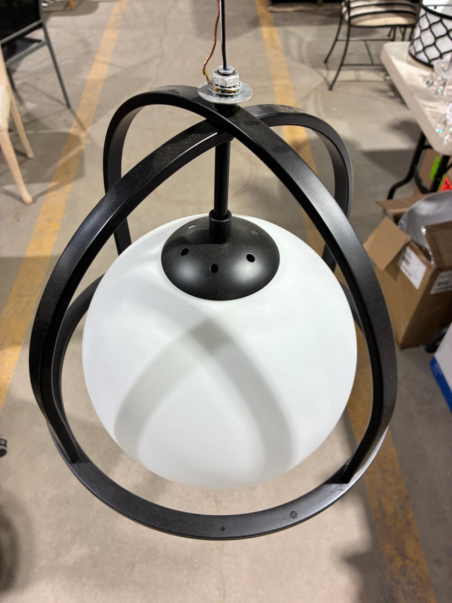 Modern Black Orb Pendant Light with Frosted Glass Globe