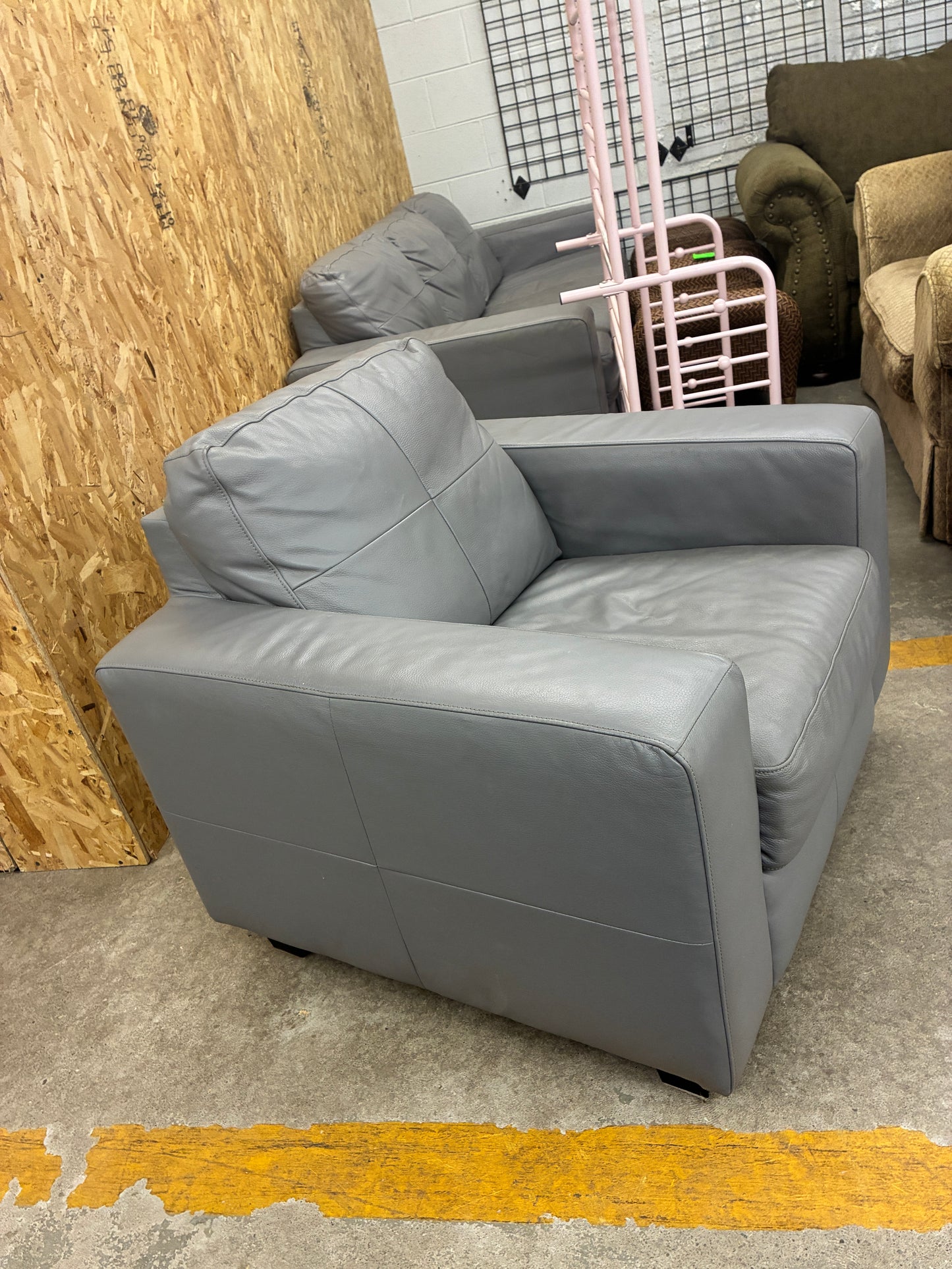 Modern Gray Leather Club Chair