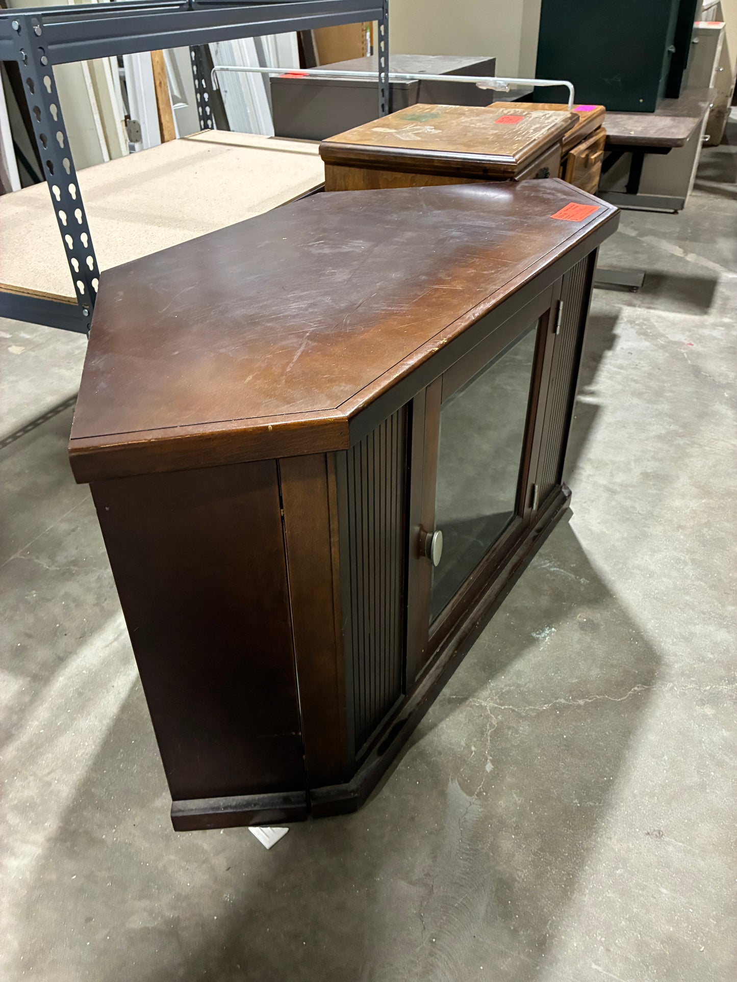 Corner TV Stand with Glass Door Cabinet