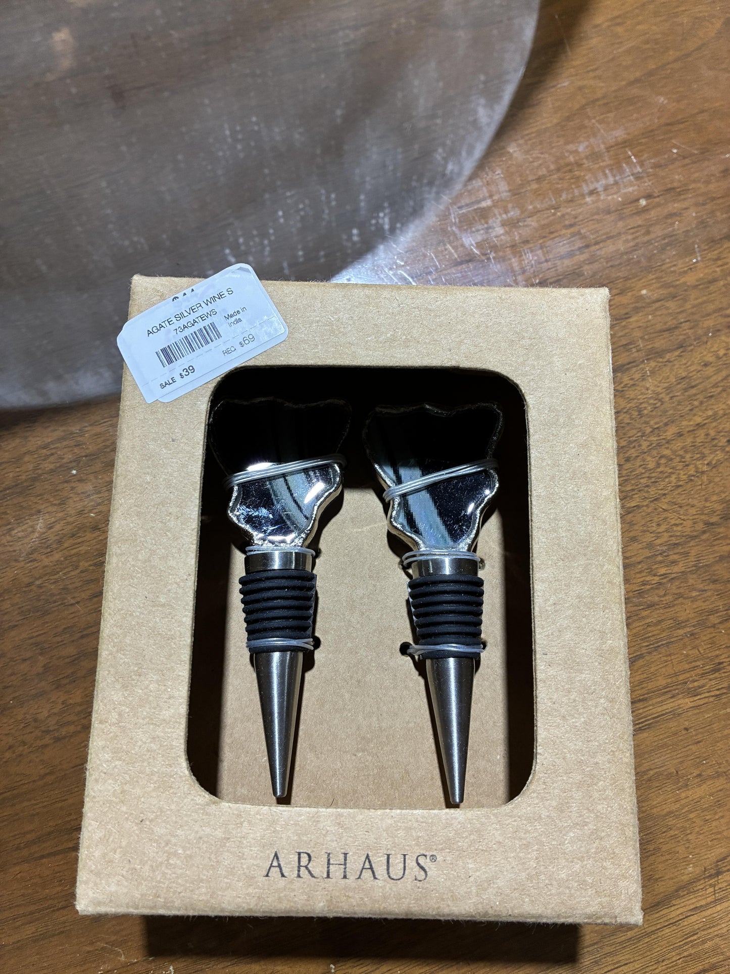 Arhaus Agate Silver Wine Stoppers Set