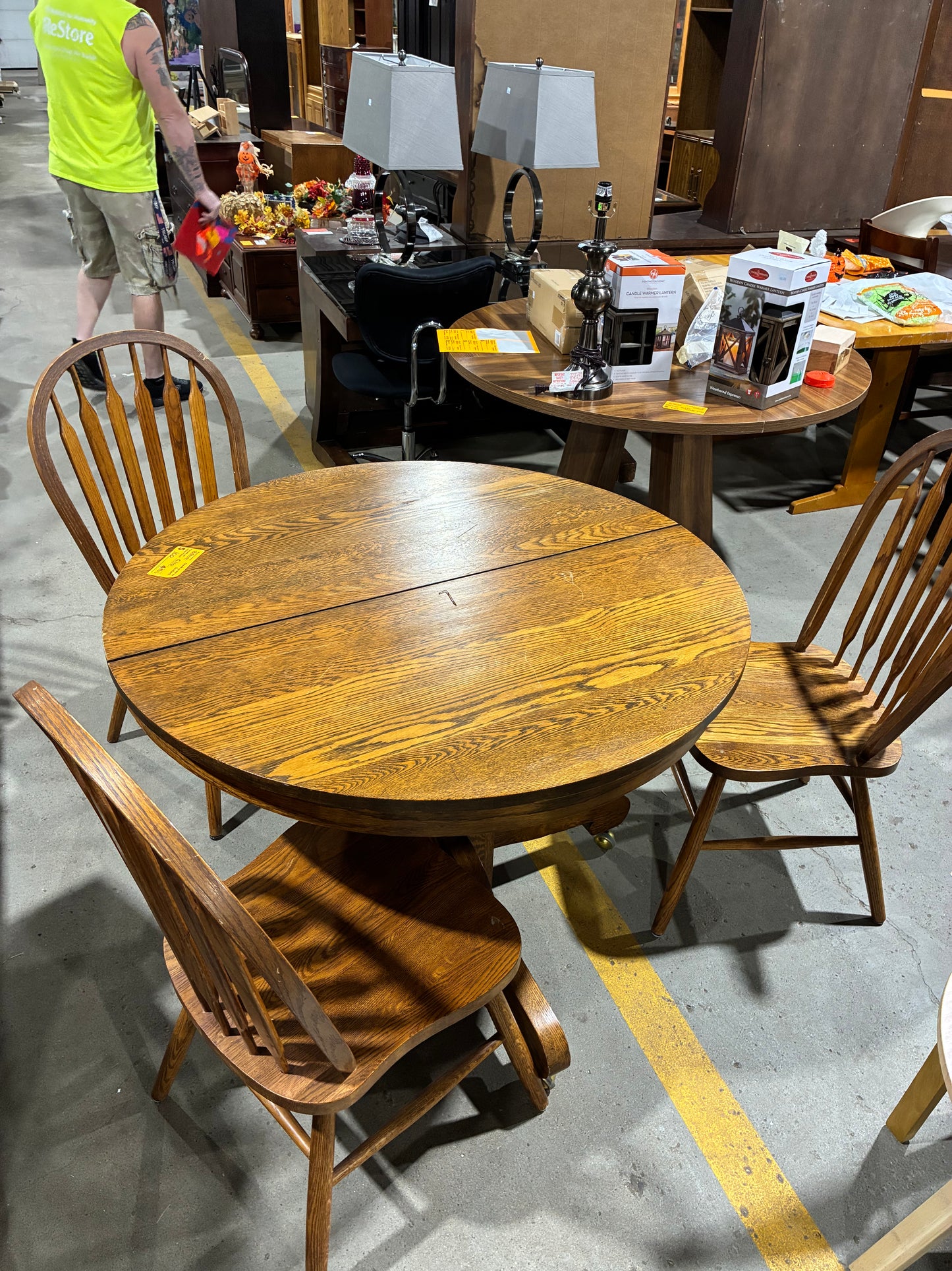 Oak Pedestal Dining Table Set with 3 Chairs