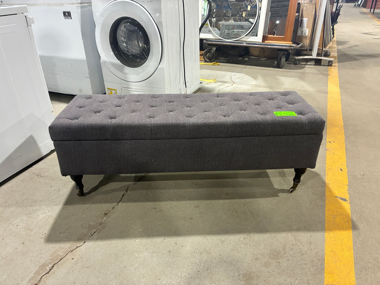 Tufted Gray Storage Bench